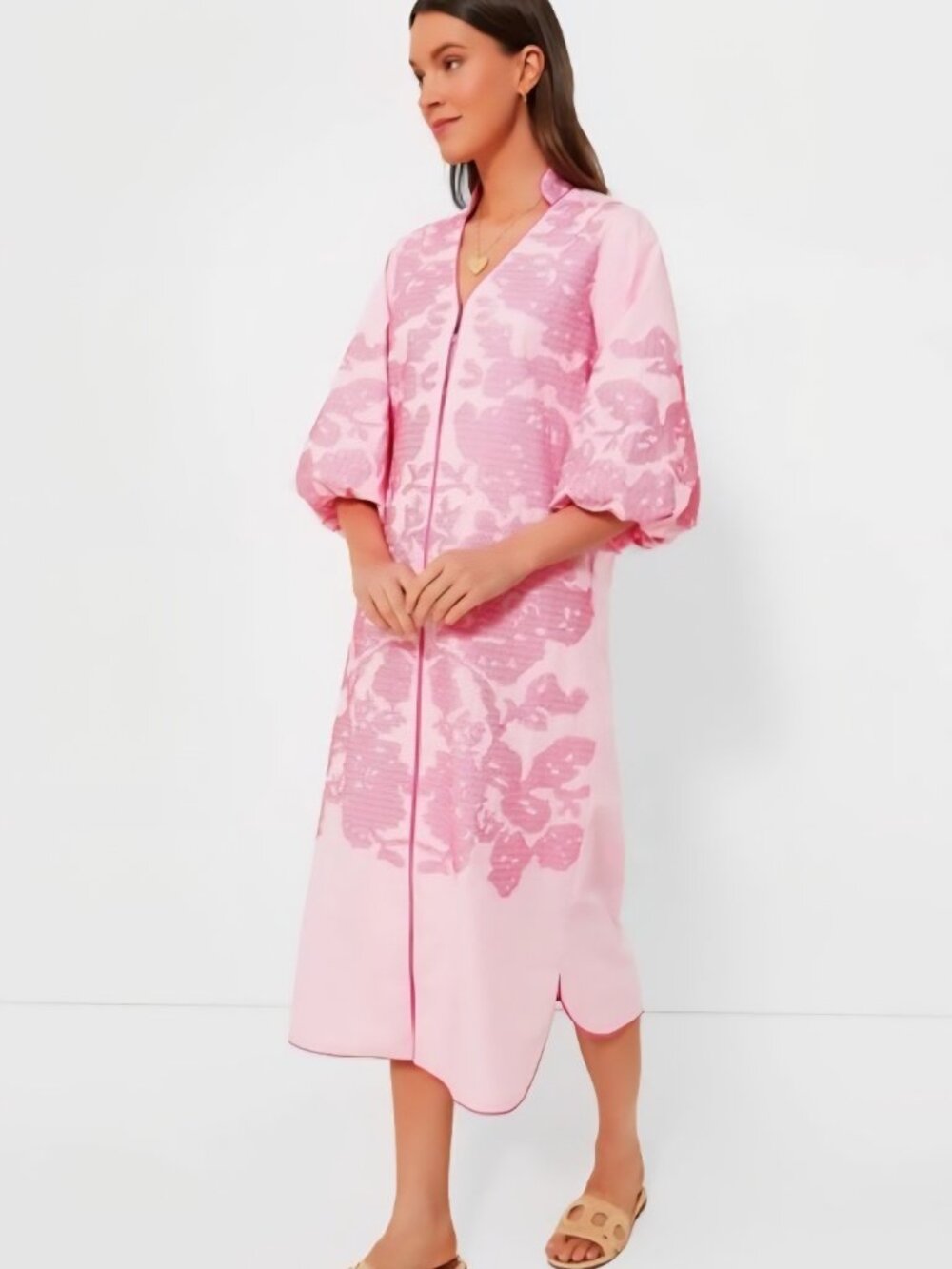Tuckernuck Hyacinth House Pink Arem Embroidered Caftan Front Zip size small - Picture 2 of 10